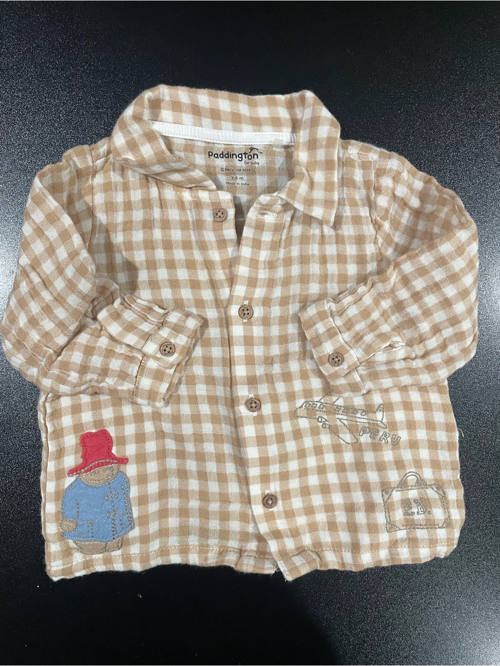 Marks & Spencer Paddington Gingham Button Up with Embroidery 3-6 mo 🐻🍊